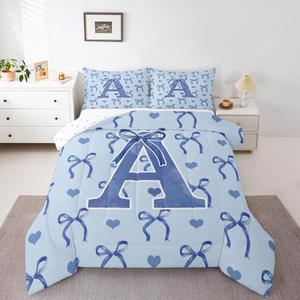Erosebridal Комплект постельного белья Blue Initial Letter A Bowknot с монограммой в стиле кавай, Multi 01