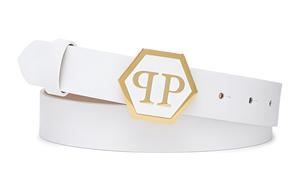 Кожаный ремень с шестиугольным логотипом Philipp Plein, белый