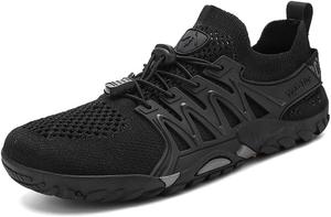 Мужские походные водные туфли Быстросохнущие Нескользящие кроссовки Легкие дышащие кроссовки для трейлового бега, треккинга, рыбалки, прогулок по реке, пляжу и кемпинга Qacksv, черный