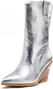 Женские ковбойские ботинки MRKEWUNEY с деревянными каблуками, 199 Silver