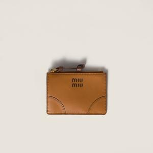 Кожаный держатель для карт MIU MIU, коричневый