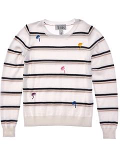 Осенний кашемировый свитер с вышивкой в ​​полоску и пальмами Autumn Cashmere, белый