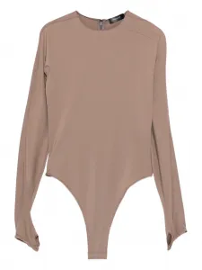 Тисненый боди с длинными рукавами Mugler, коричневый