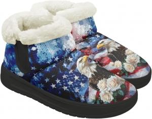 Зимние женские ботинки с меховой подкладкой, легкие ботильоны с защищенной от скольжения подошвой EVA, удобные и теплые зимние обувь Chririnla, American Flag Eagle