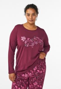 Пижамный топ Zizzi MIT TEXT, Fig Wpaisley/Mottled Bordeaux