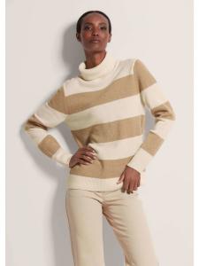 MADELEINE Свитер со стоячим воротником и блочными полосами кремового, карамельного и серебристого цвета