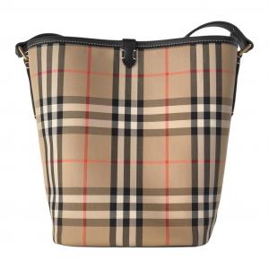 Burberry Кожаная с тканью сумка-ведро через плечо среднего размера женская бежевая