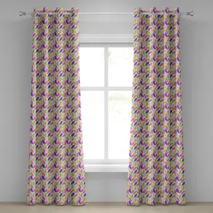 Шторы на люверсах ABAKUHAUS Natural, абстрактный узор из листьев, растительный рисунок, декоративные двухпанельные, 280 см x 225 см, цвет лайм-зеленый, фиолетовый, розовый