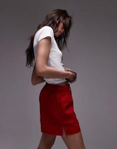 Льняные шорты Topshop с высокой талией и завязками красного цвета