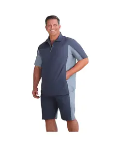 Спортивный костюм с коротким рукавом и застежкой-молнией для больших и высоких людей в цветных блоках KingSize, синий