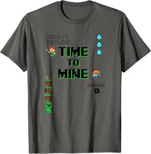 Футболка с постером группы Minecraft Time To Mine, серая (серый меланж), размер S