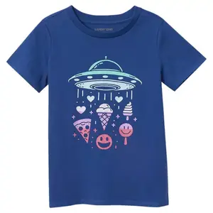 Футболка с принтом для девочек 2-16 лет с коротким рукавом Lands' End, цвет midnight blue space