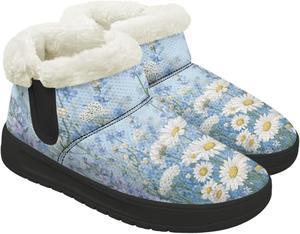 Женские мини-ботинки Fuzzy Platform, классические зимние ботинки до щиколотки с стелькой из пены с памятью, легкая подошва с противоскользящим эффектом Chririnla, Elegant Daisy