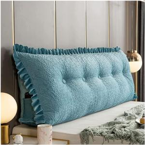 Треугольная клиновидная подушка для чтения, подушка для спины и изголовья кровати, подушка для отдыха и чтения на диване, подушка для позиционирования на кровати со съемным чехлом (цвет: синий, размер: 200 см/78,7 дюйма) COZMAX, Blue