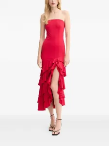 Платье миди без бретелек с оборками Bardot, красный