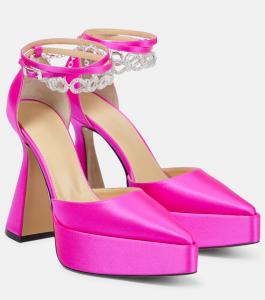 Атласные туфли на платформе с отделкой в виде банта Mach & Mach, фуксия