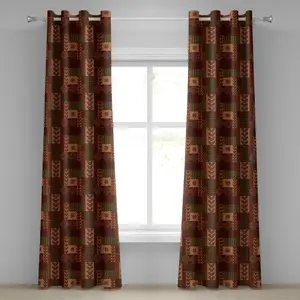 Геометрическая штора на люверсах ABAKUHAUS, этнический стиль, геометрический фольклорный узор, геометрический цветочный принт, декоративные двухпанельные шторы, 280 см x 225 см, розовый, зеленый и коричневый