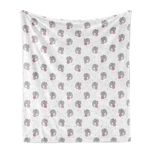 Мягкое фланелевое флисовое одеяло ABAKUHAUS Elephant, детский рисунок с изображением цирковых слонов, балансирующих на мяче, 175 x 230 см, бледно-серо-белый и румяный