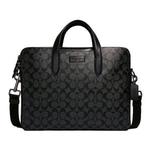 COACH Пенн холщовая с кожаными вставками сумка для ноутбука, портфель, сумка через плечо, кроссбоди, большая мужская сумка charcoal black