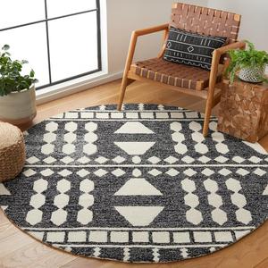 Ковер SAFAVIEH, 183 x 183 см, Capri Collection Round, Black & Ivory, современный дизайн, идеален для помещений с высокой проходимостью в гостиной, спальне и столовой (CPR709Z-6R)