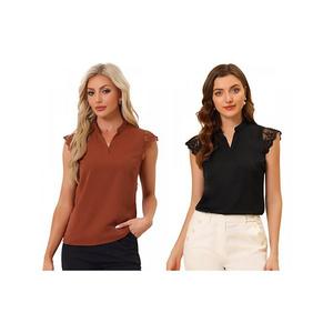 2 упаковки женской блузки-топа без рукавов с v-образным вырезом Inspire Chic, Black Brown Red
