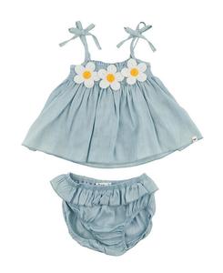 Детский комплект из лиоцелла и денима "Gidget" с сарафаном и шортиками для девочек - малышки, маленькие дети oh baby!, синий
