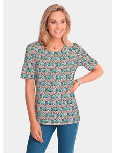 GOLDNER Укороченный размер: Многоцветная футболка с короткими рукавами и круглым вырезом, украшенная яркими рисунками