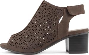 CITYCLASSIFIED «Elect» ~ Ботильоны Damen, с открытым носком, лазерная резка, геометрическая клетка, ремешок на щиколотке с открытой пяткой, низкий ступенчатый каблук, Dunkelbraun