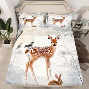 Erosebridal Комплект постельного белья с новогодним принтом оленей и кроликов в акварельном стиле, мягкий и роскошный, Multi 05