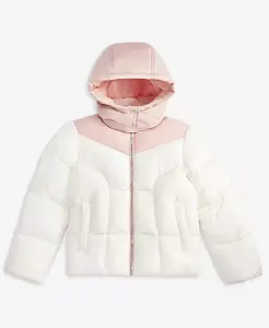 Пуховик с контрастной кокеткой для больших девочек Sam Edelman, слоновая кость/кремовый