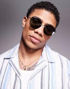 Солнцезащитные очки без оправы с зелеными дымчатыми круглыми линзами и металлической серебристой оправой Asos Design