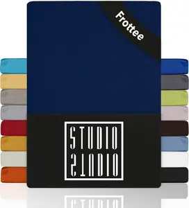 Простыня махровая Basic на резинке 200x200 см, хлопок, мягкая и приятная на ощупь, фирменное качество, для всех стандартных матрасов высотой до 25 см - темно-синий STUDIO