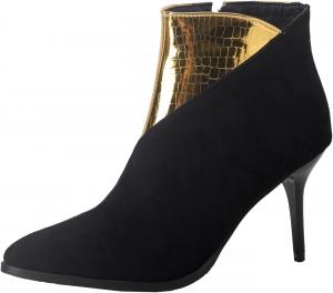 Женские модные ботильоны LYYSKY с высоким каблуком 8 см, застежкой-молнией сзади, заостренным носком, разноцветные короткие ботинки, Gold(22-2)