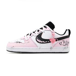 Nike Court Borough Only Love Low 2 амортизирующие, износостойкие низкие детские скейтбординговые туфли Pink для подростков