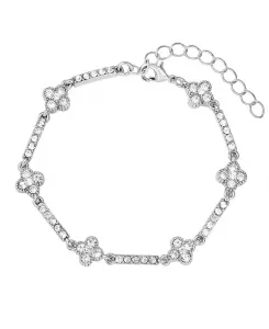 Теннисный браслет с хрустальным клевером и серебряным покрытием Adornia, silver
