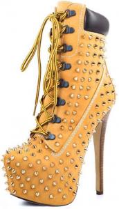 Женские ботильоны на каблуке-стилето с платформой и шнуровкой Richealnana, Yellow Studded