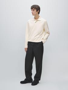 Поло с длинным рукавом и рельефной отделкой Massimo Dutti, cream