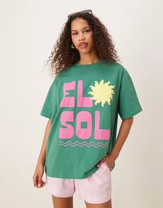 Футболка свободного кроя ASOS DESIGN зеленого цвета с принтом el sol