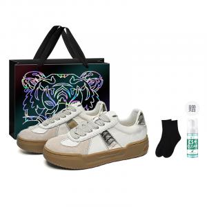 Kappa Легкие низкие скейтерские кроссовки для женщин с эффектом увеличения роста бело-золотые, цвет Classic White/Gold (Black Tiger Shopping Bag Clothing Sets)