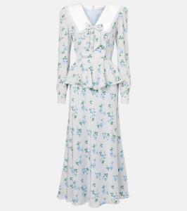 Шёлковое сатиновое макси-платье Alessandra Rich, Grey-Pale Blue