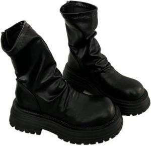 Женские ботильоны на каблуке из натуральной кожи с молнией сзади, массивной подошвой и платформой, для повседневной носки Azttoztto, Black