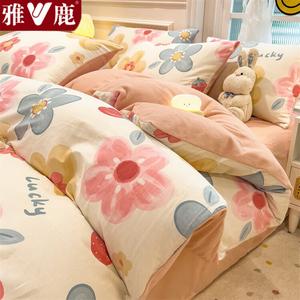 Yalu Комплект хлопкового бархатного постельного белья из 4 предметов (простыня на резинке 180 см, пододеяльник 200х230 см), цвет Cotton Velvet - Floral Season Story