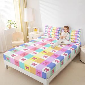 Erosebridal Комплект постельного белья Kawaii Bow с радужным клетчатым принтом и акварельными бантами в розовых тонах, Pink Green Yellow