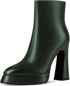 Женские элегантные ботильоны FSJ с круглым носком, глянцевой платформой, массивным высоким каблуком и боковой молнией, современные уличные туфли для женщин, размеры 4-15 США, Dark Green