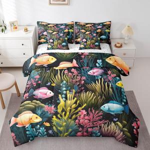 Erosebridal Комплект постельного белья Colorful Fish Kawaii Animal Full Size с морским принтом для детей, Yellow Orange