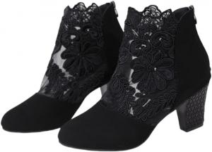 Clolinde Элегантные и дышащие женские черные короткие ботильоны из кружева, большого размера с широким каблуком, вечерние женские туфли