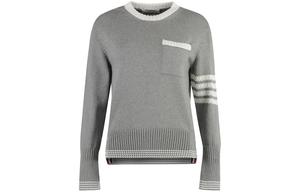 Футболка с четырьмя полосами из хлопка THOM BROWNE, серая