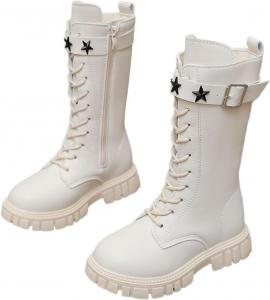 Модные ботинки выше колена в ковбойском стиле с боковой молнией, массивной подошвой для поддержки щиколотки, милые осенне-зимние сапожки для малышей, детей младшего и старшего возраста Generic, White