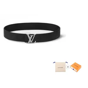 Гладкие кожаные ремни Pail Metal Enamel для мужчин цвет ширина: 4CM LOUIS VUITTON, черный