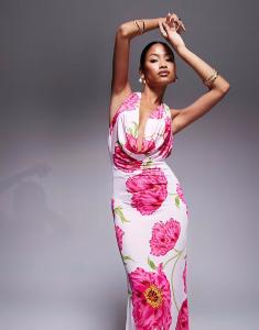 Платье макси с воротником-хомутиком и халтер-воротом AFRM в розовом цветочном стиле